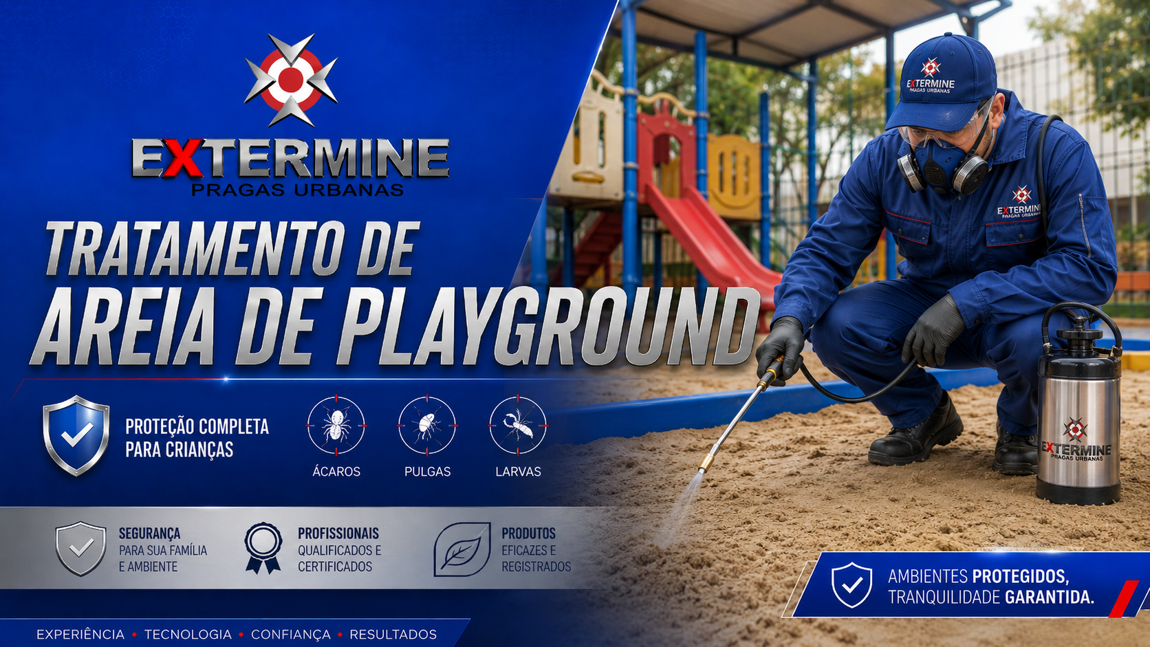 Imagem profissional de tratamento de areia de playground da Extermine